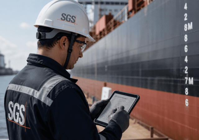 Inspector with SGS-style helmet and tablet