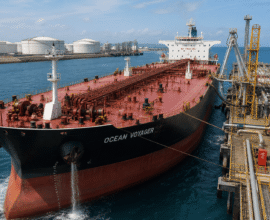 Oil tanker being loaded at terminal