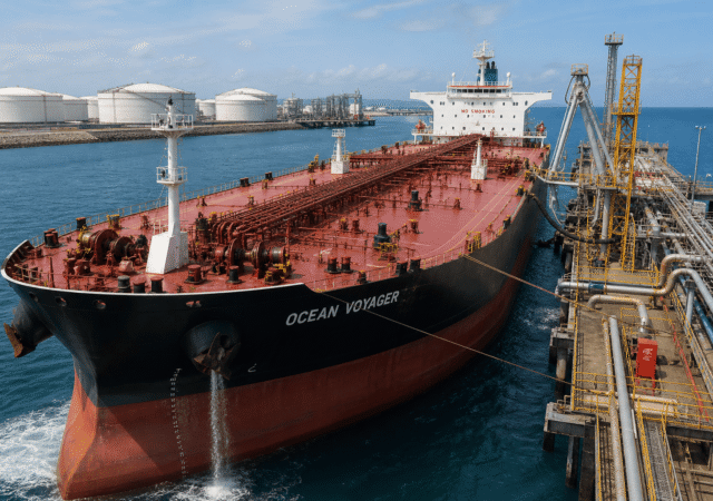 Oil tanker being loaded at terminal